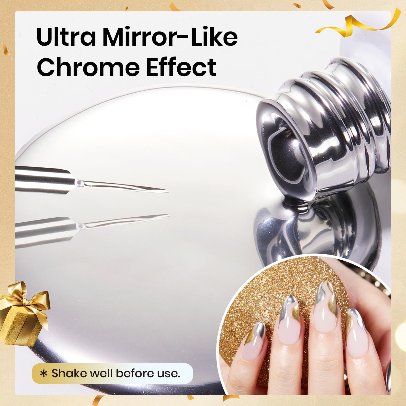 Beetles Metallic Gel Nail Liner Gold close-up demonstrates radiant chrome detailing for luxe looks.
