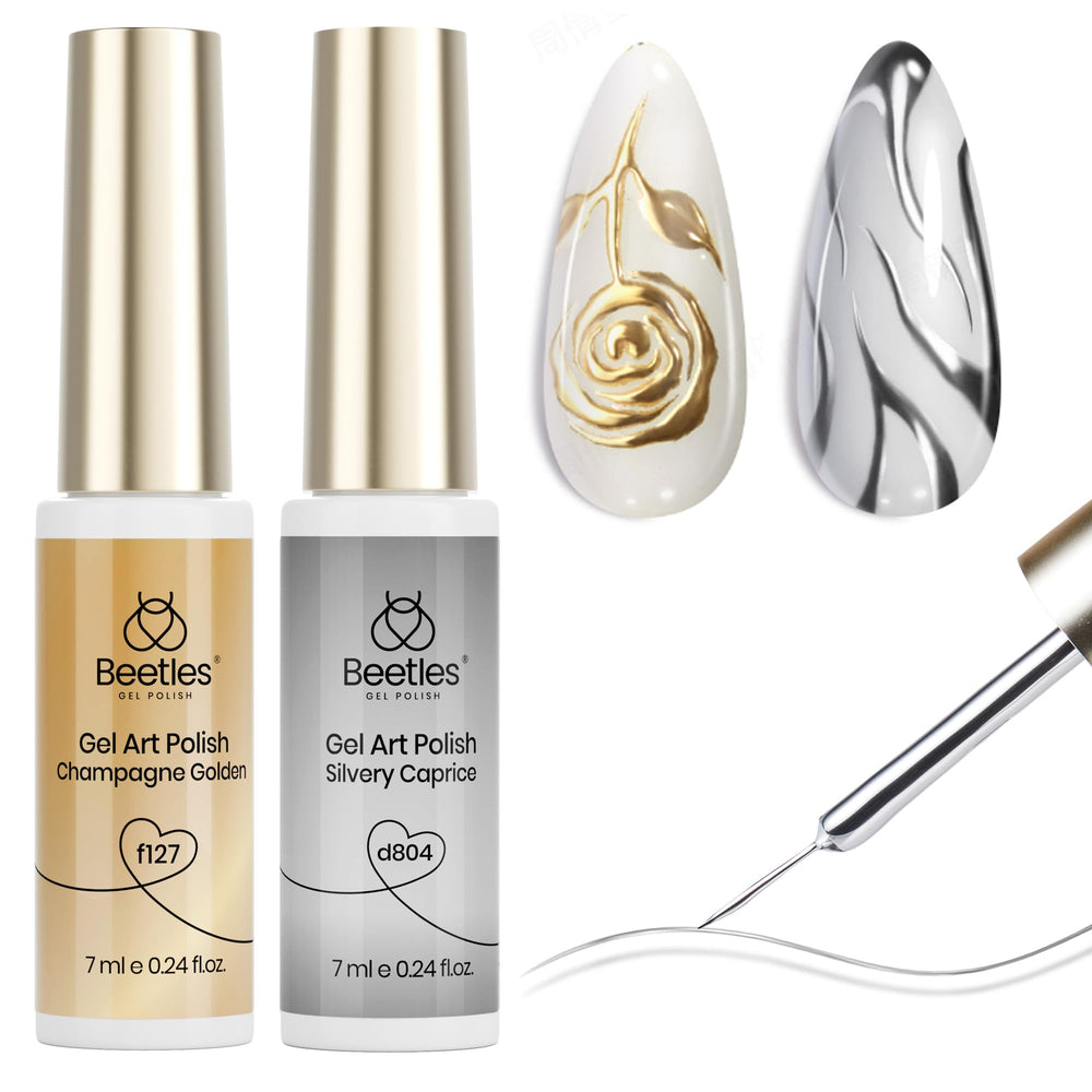 Beetles Metallic Gel Nail Liner Silver close-up with chrome shine for bold nail outlines.