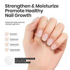 Beetles Milky White Rubber Base Gel Polish on nails illustrates natural growth support