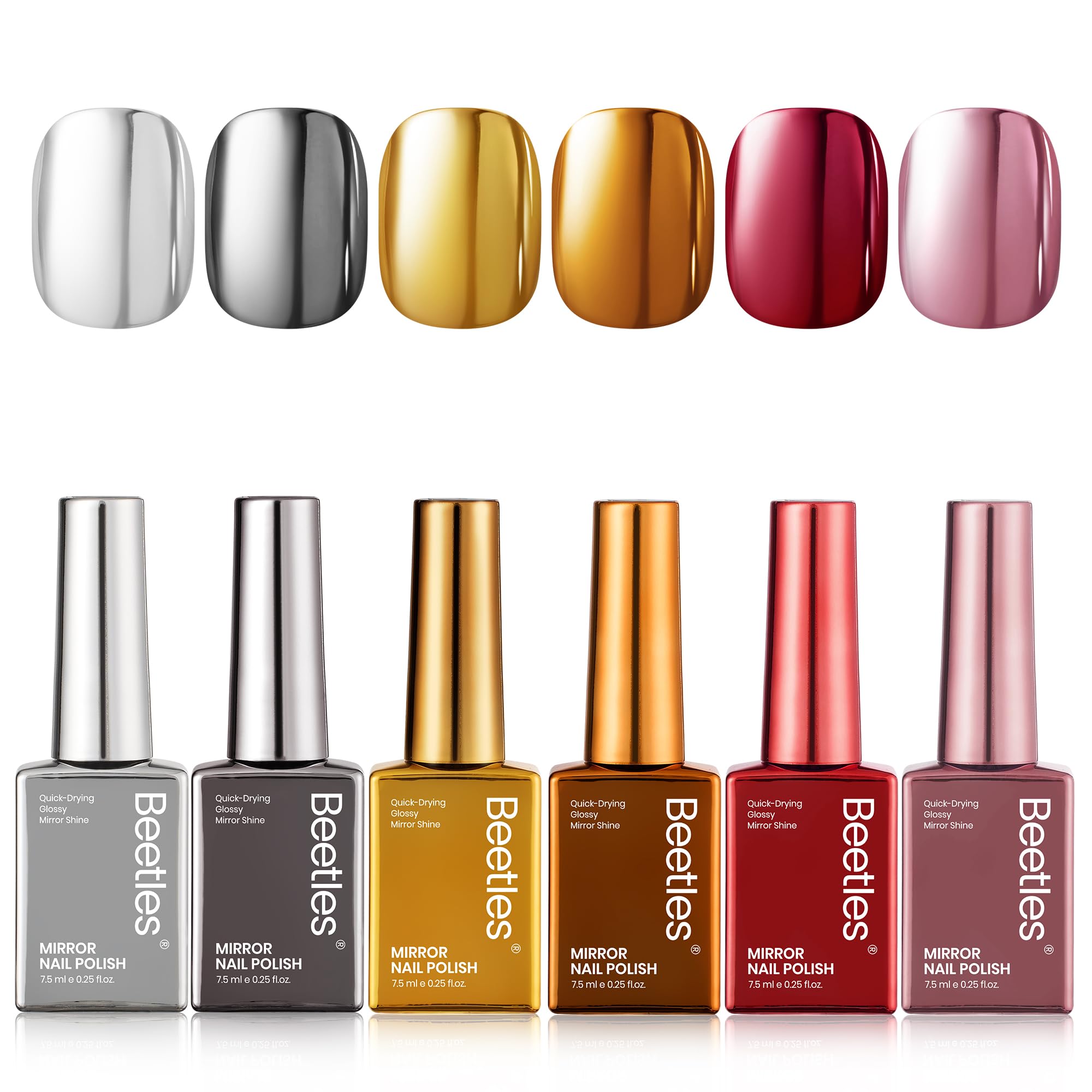 Beetles Mirror Nail Polish Set with six metallic shades for bold manicures.