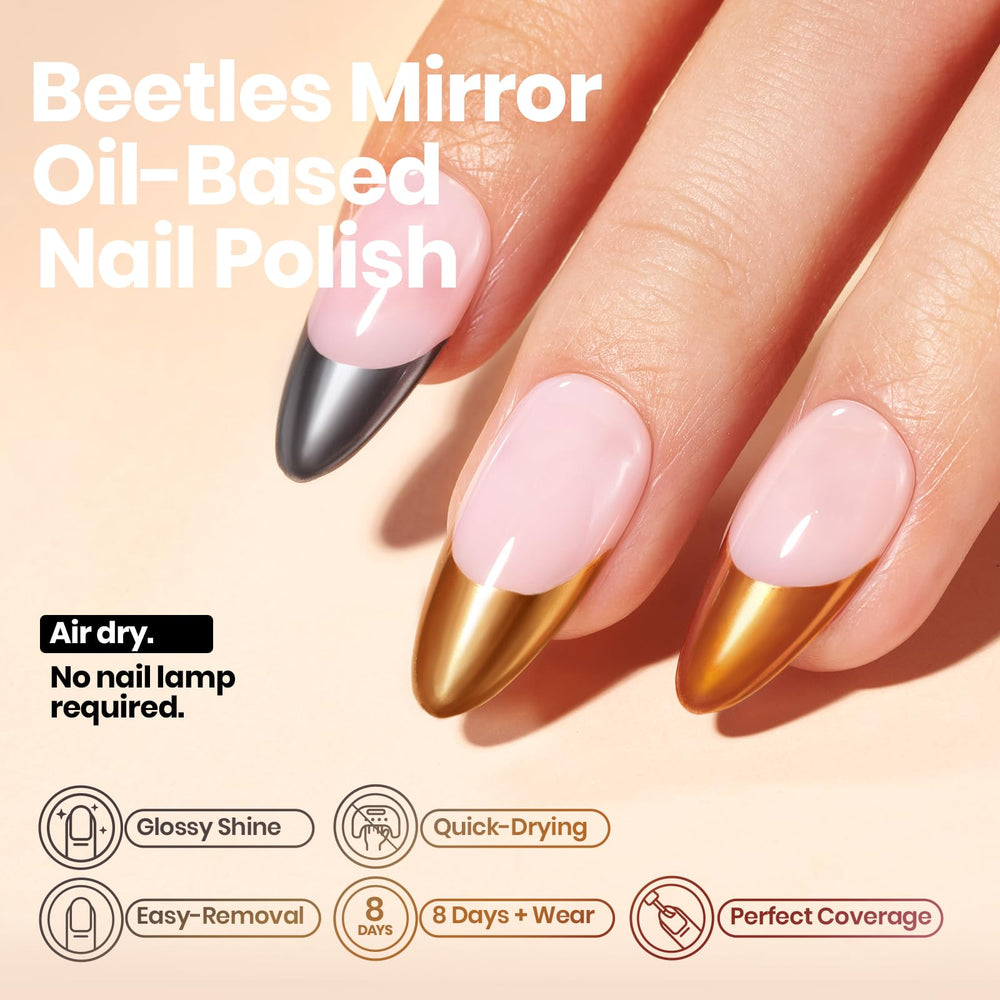 Beetles Mirror Nail Polish chrome finish captures light with a dazzling mirror shine.