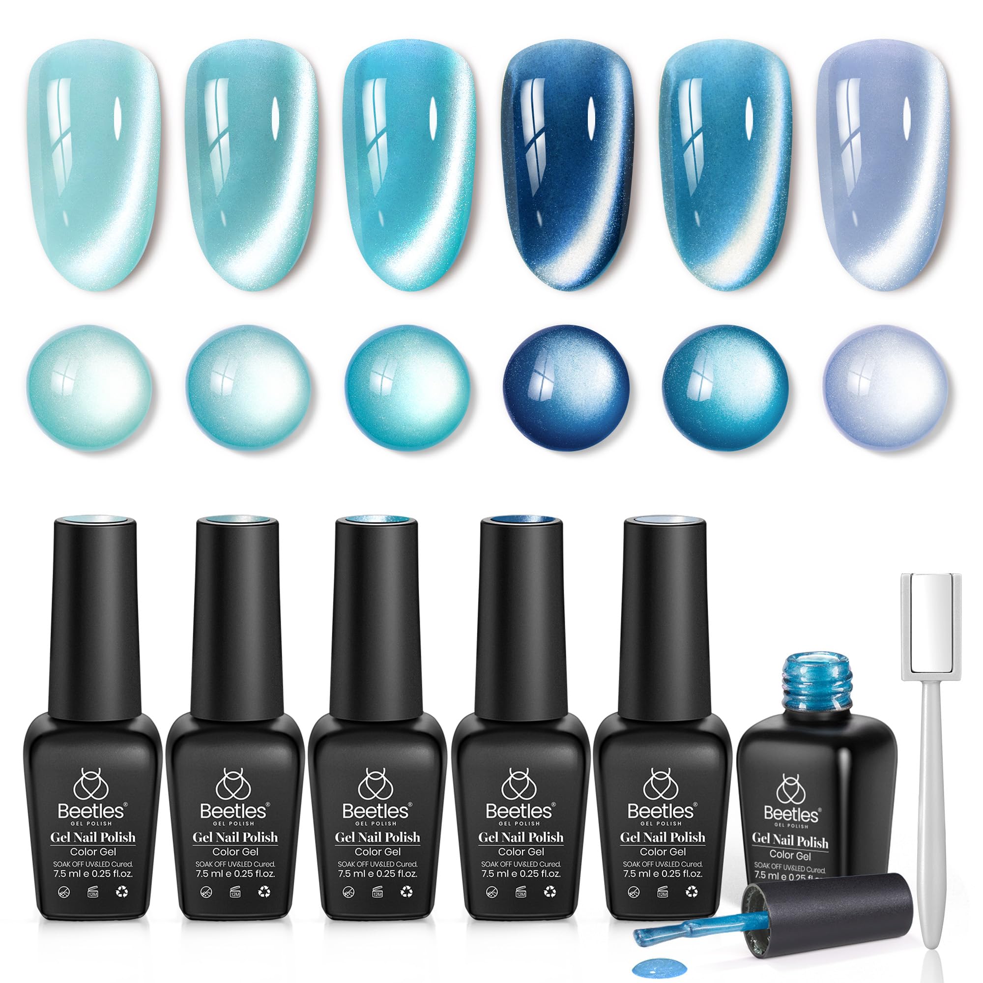 Beetles Moonlit Mist: botella con efecto ojo de gato azul para uñas llamativas.