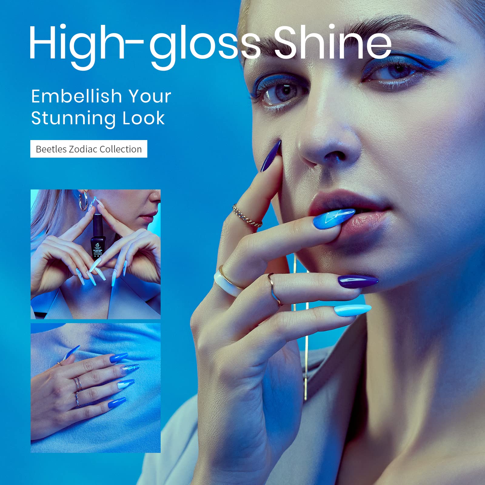 Beetles Blue Gel Polish set ready for quick at-home manicure.