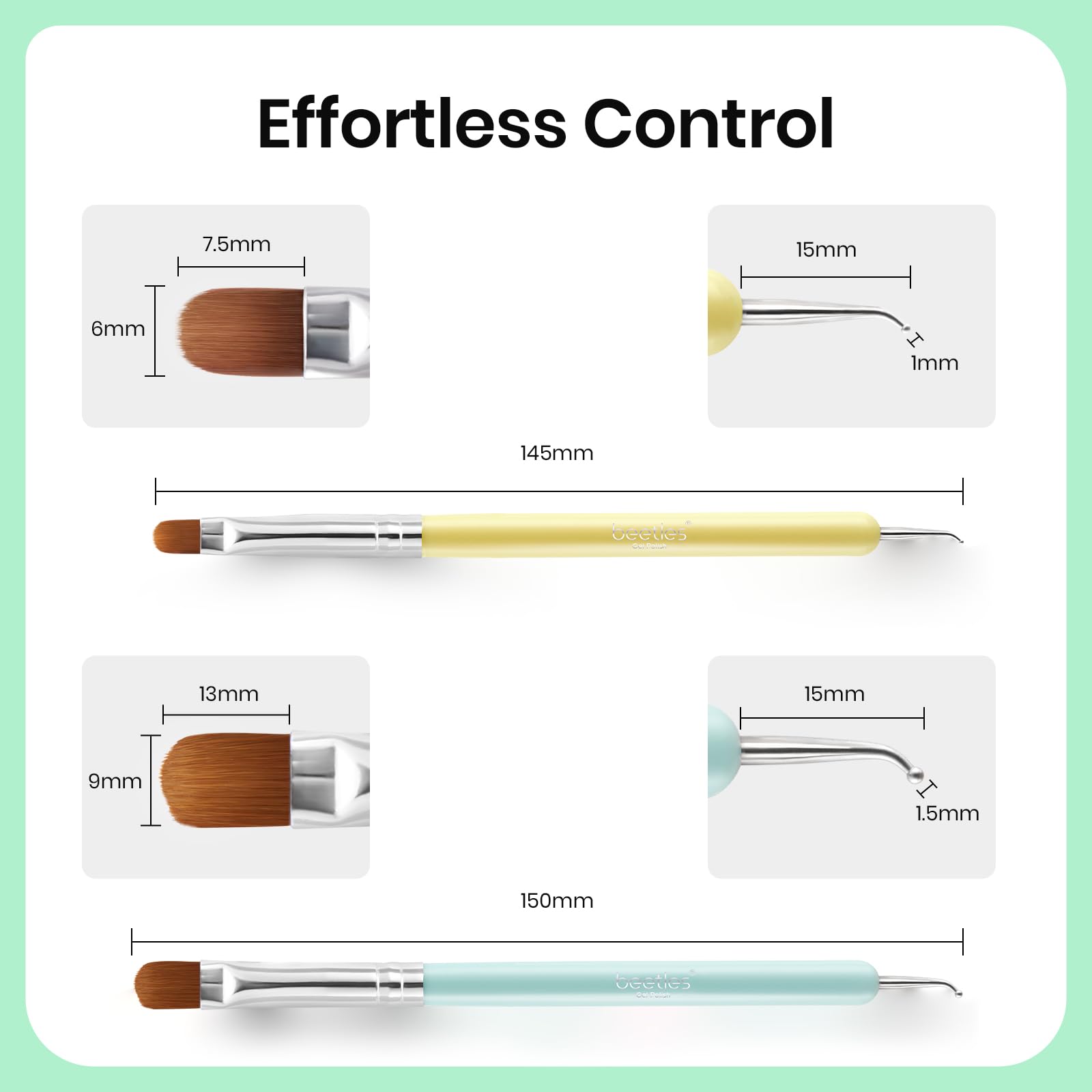 Beetles Nail Art Clean Up Brushes—premium fibers and secure glue prevent shedding.