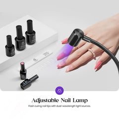 Beetles nail art design setup with lamp clamped for drying