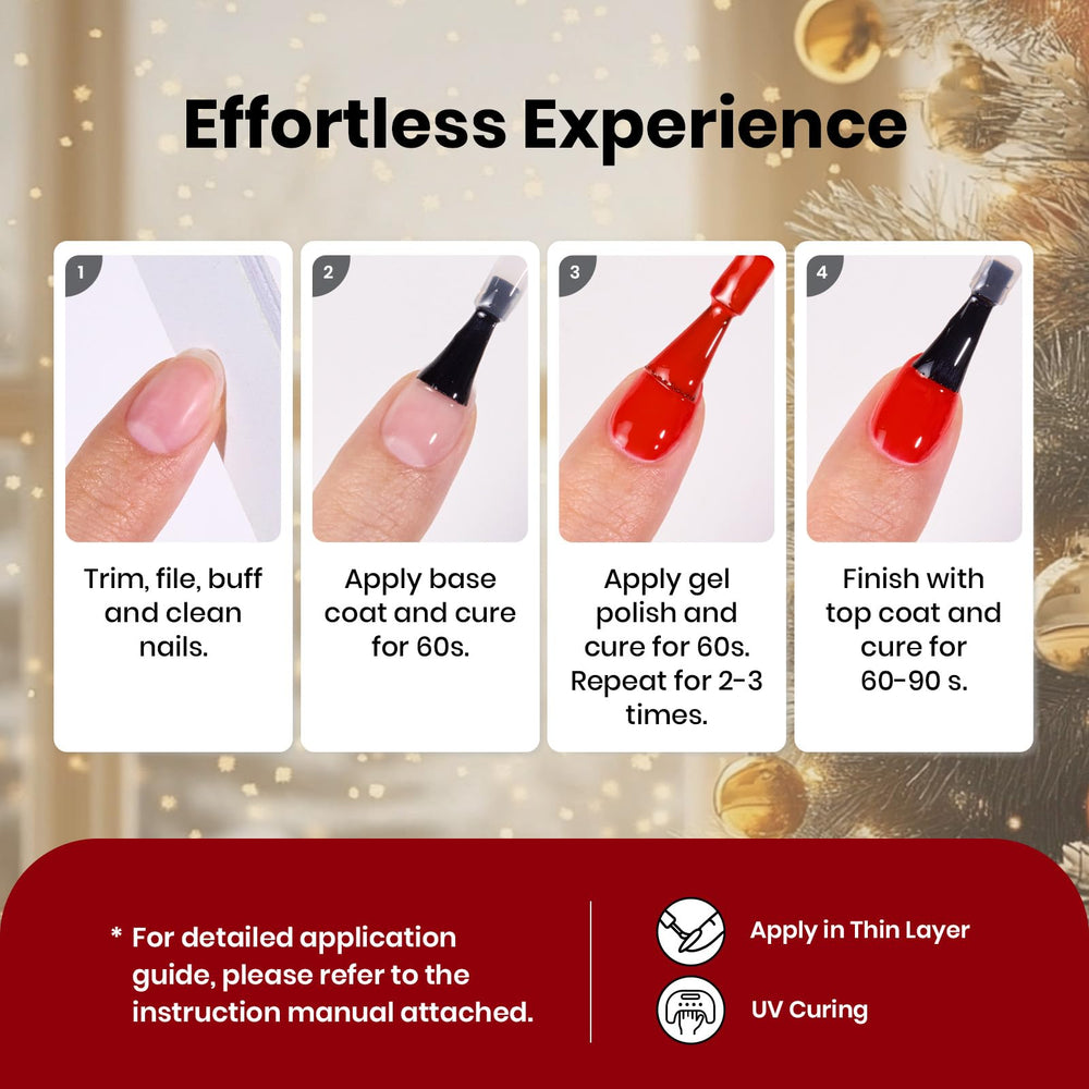 Beetles glitter and solid finishes provide versatile holiday nail art options.