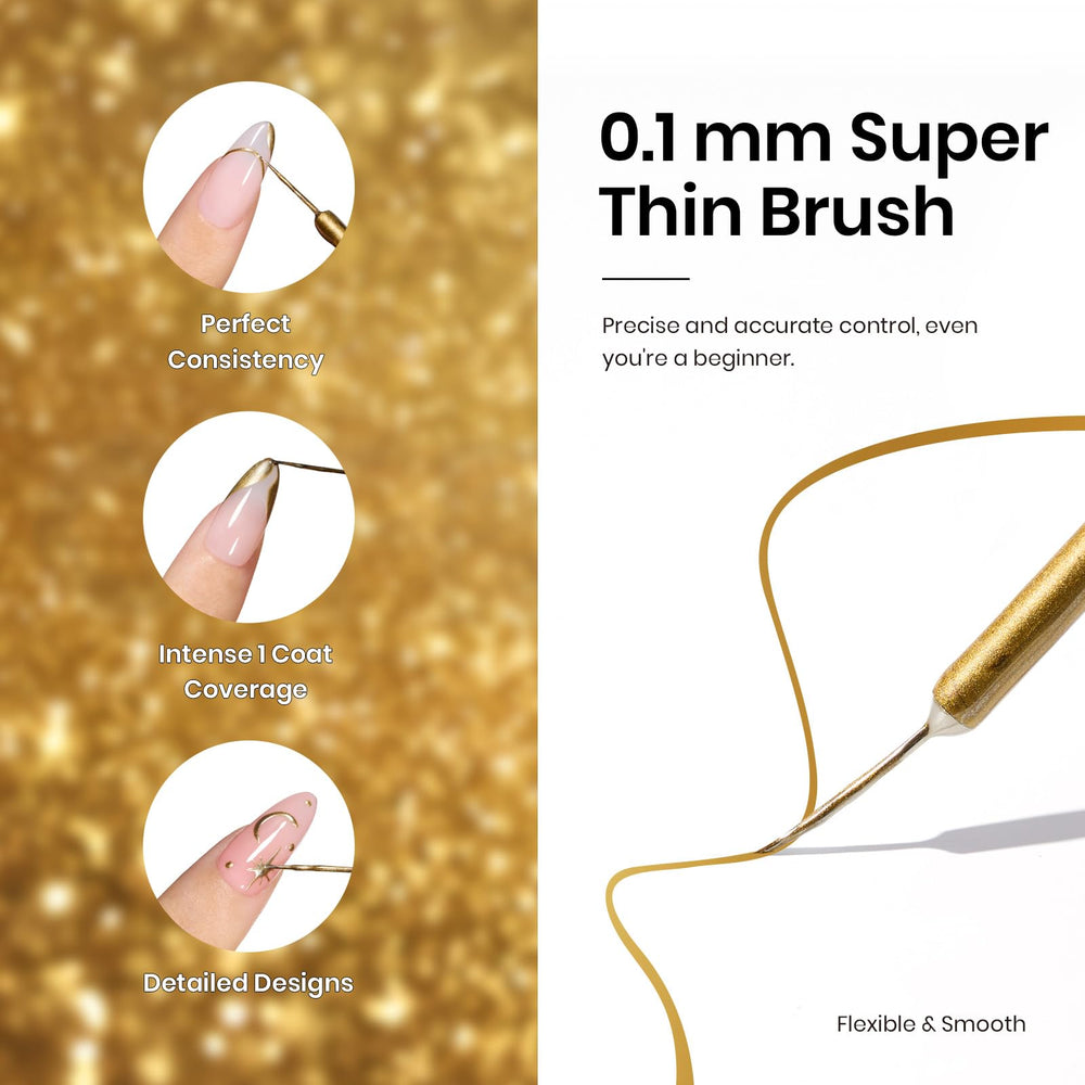 Beetles Nail Art gold swirls line highlights chic, artistic nail designs at home.