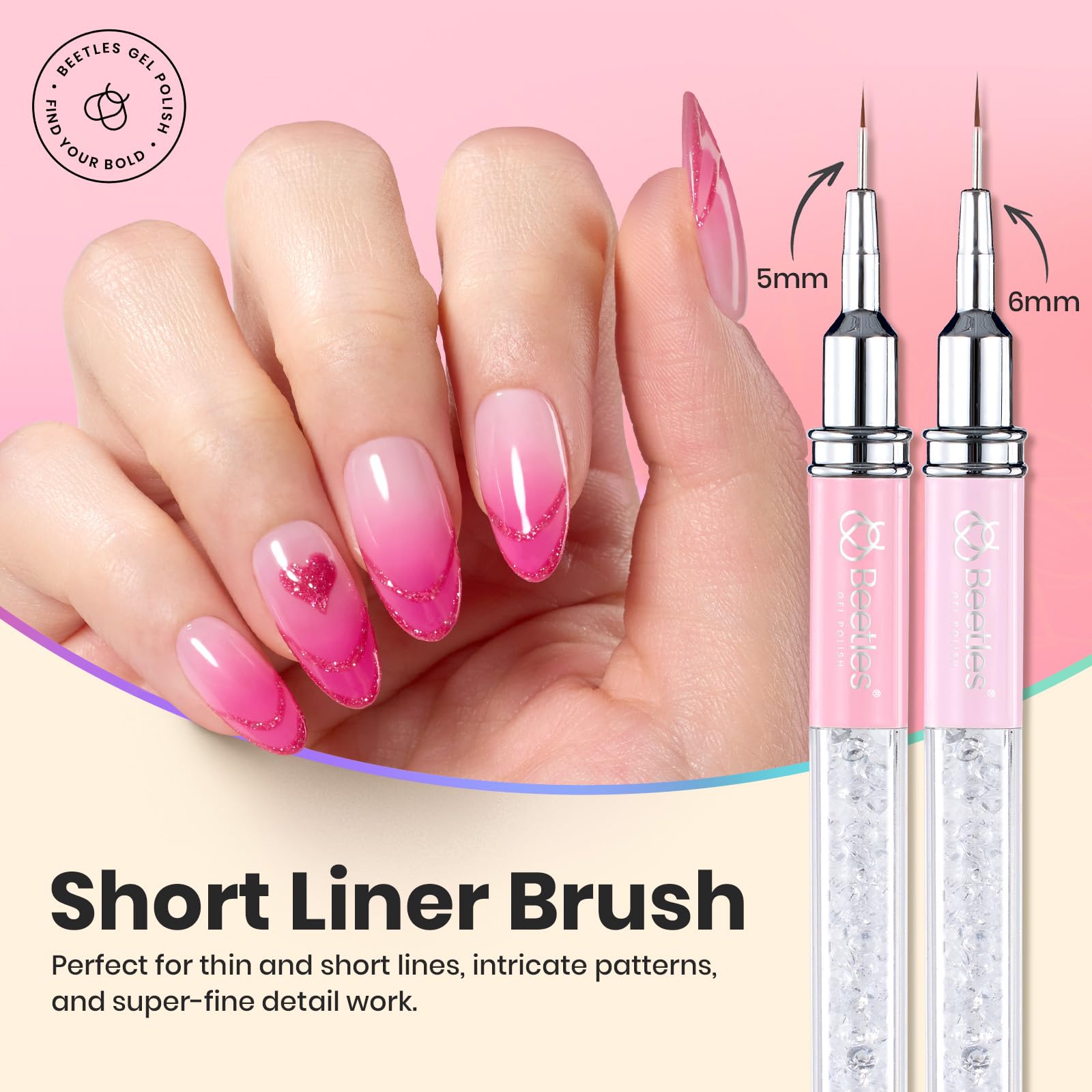 Beetles nail art liner brush 11mm blue captures fine detailing for delicate designs.