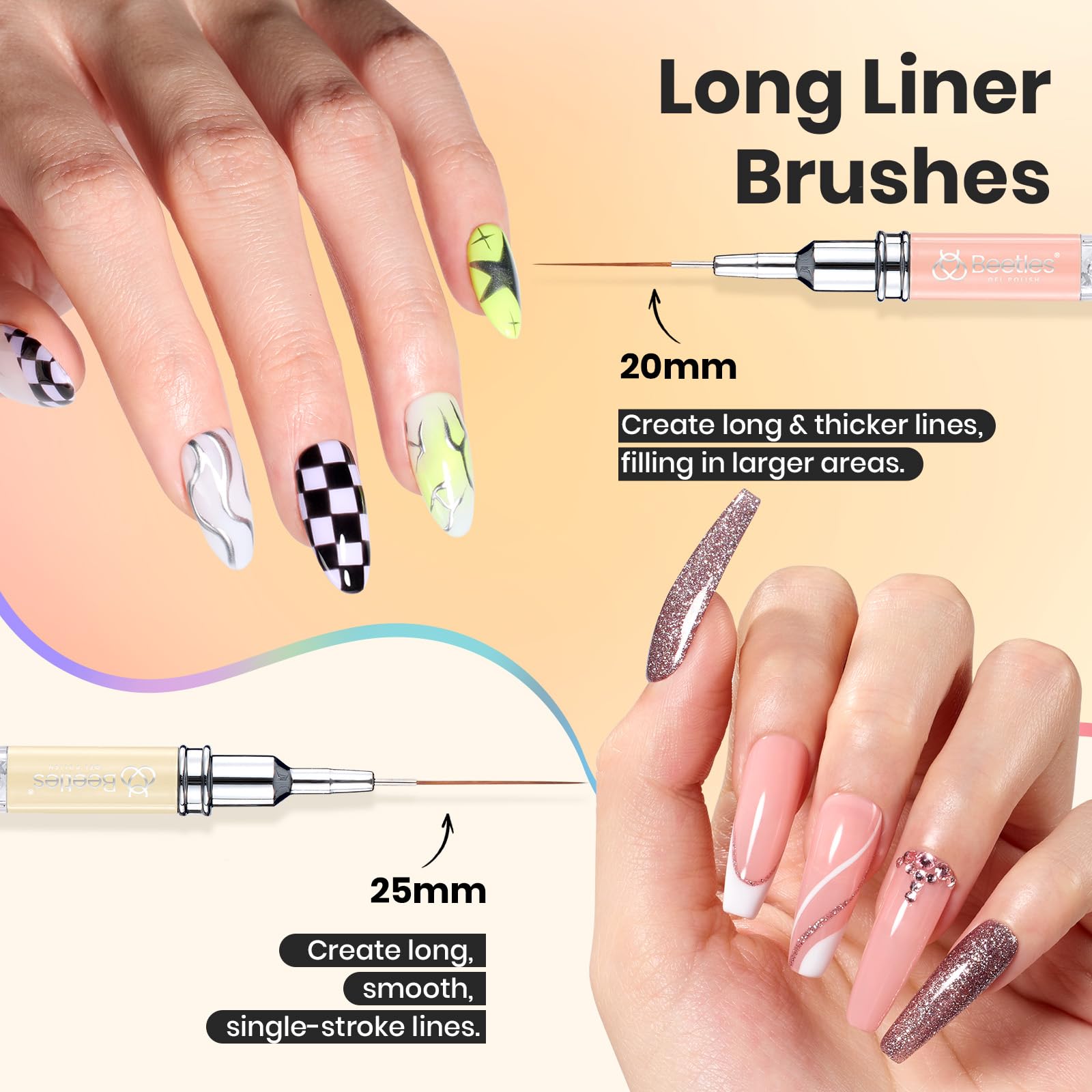 Beetles nail art liner brush 25mm yellow ideal for large shapes and backgrounds.
