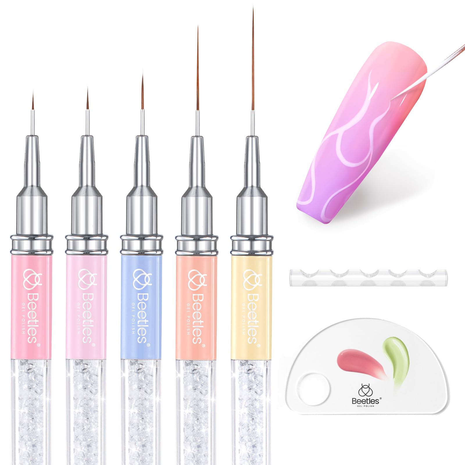 Beetles nail art liner brush packaging highlights convenient kit for home or salon.