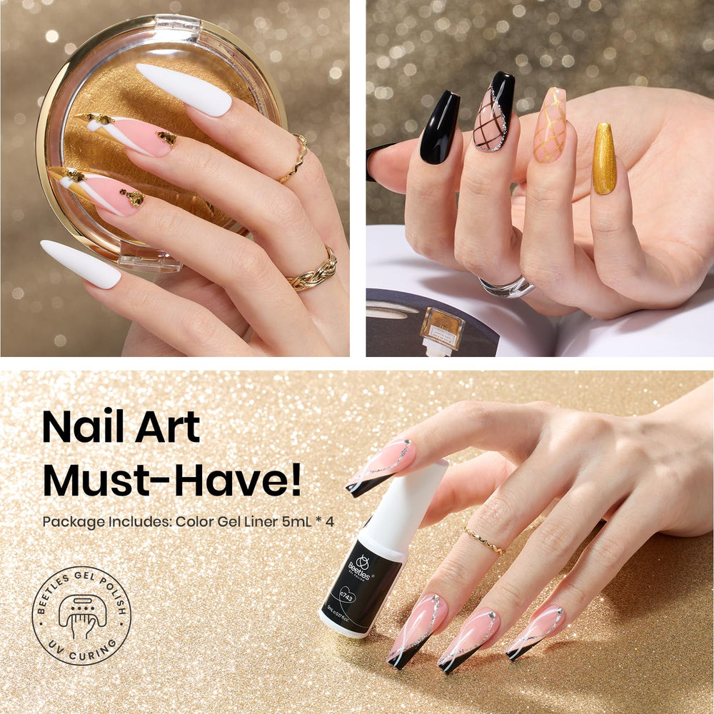 Beetles Nail Art Liner Gel Set black nail art for bold outlines.