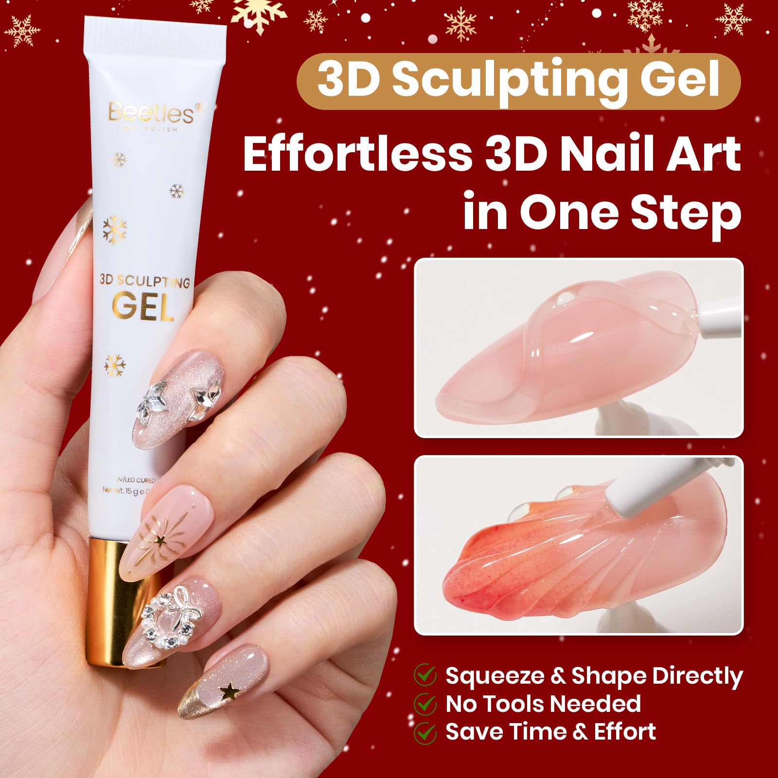 Beetles nail art tools with pickup tweezers for precise placement.