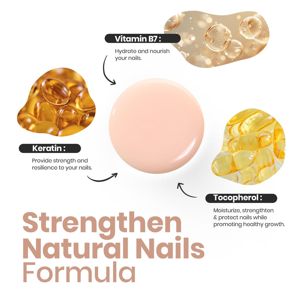 Beetles Nail Strengthener and Growth Concealer close-up highlights keratin and vitamins for stronger nails.