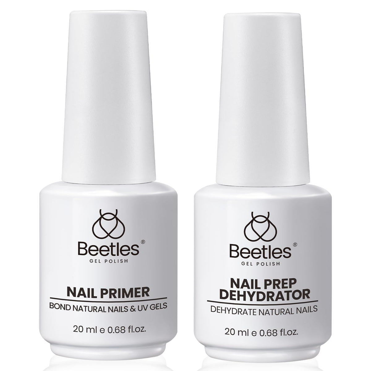 Beetles Nail Dehydrator & Primer bottle shows 20ml capacity for longer salon prep sessions.