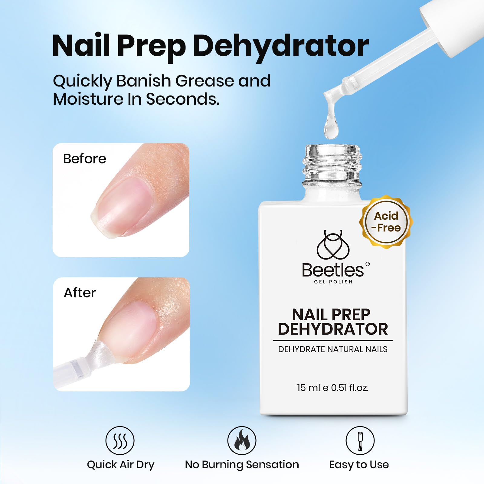Beetles nail dehydrator and primer set application enhances bonding for gel and acrylic nails