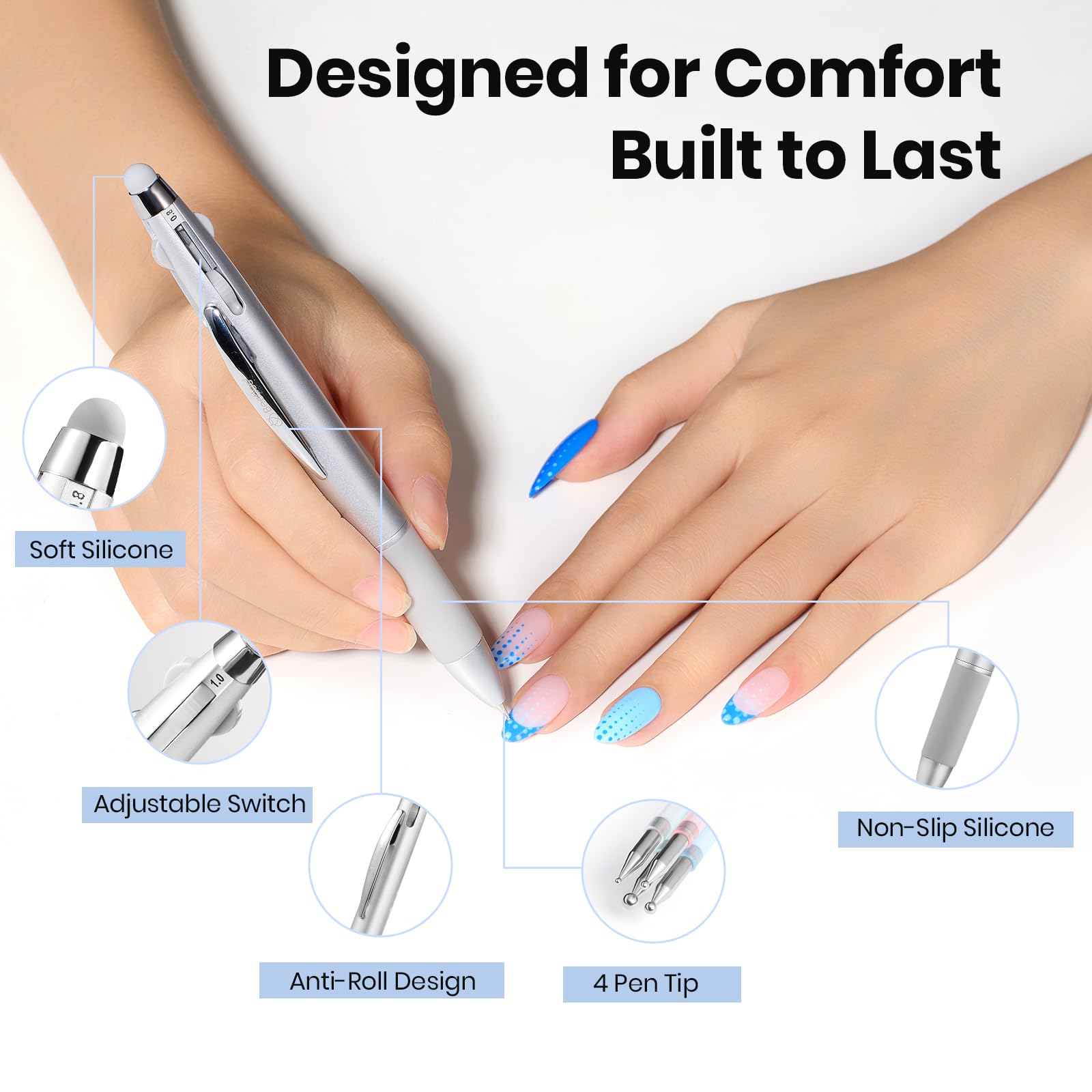 Beetles Nail Dotting Pen ergonomic design for comfortable long sessions.