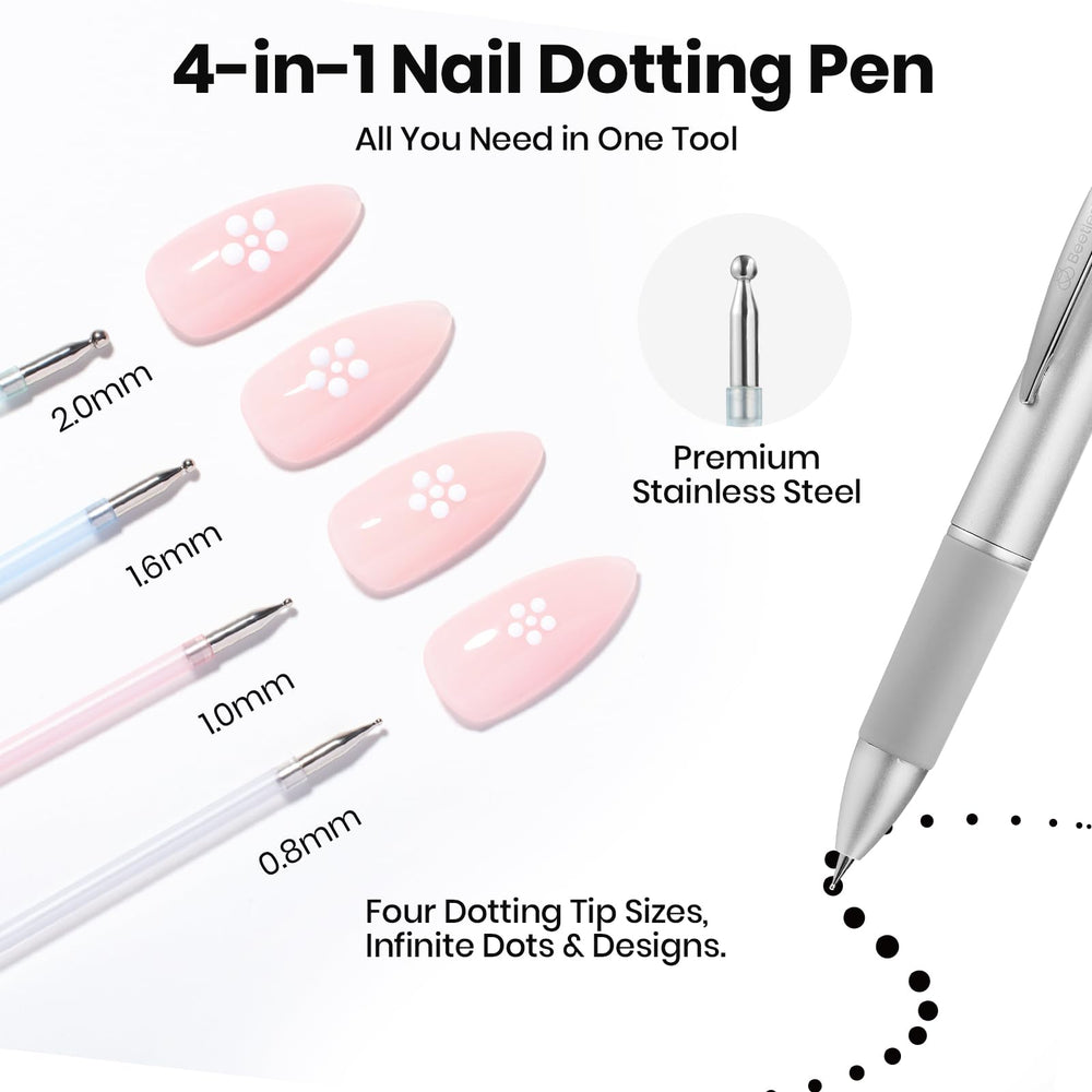 Beetles Nail Dotting Pen 4-in-1 tip switching in action for quick design changes.