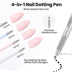 Beetles Nail Dotting Pen 4-in-1 tip switching in action for quick design changes.
