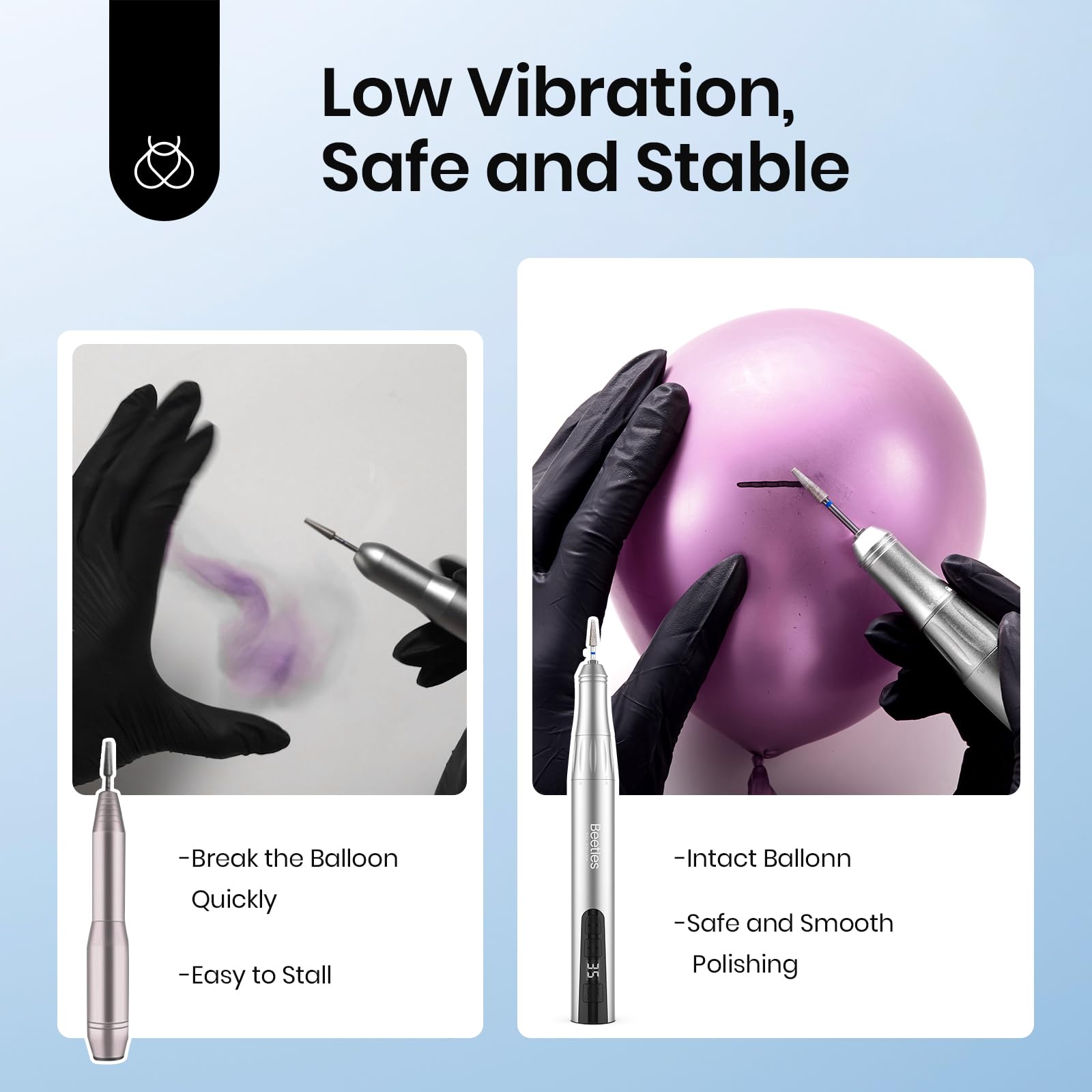 Beetles Nail Drill 35 speeds with adjustable RPM for natural nail care.