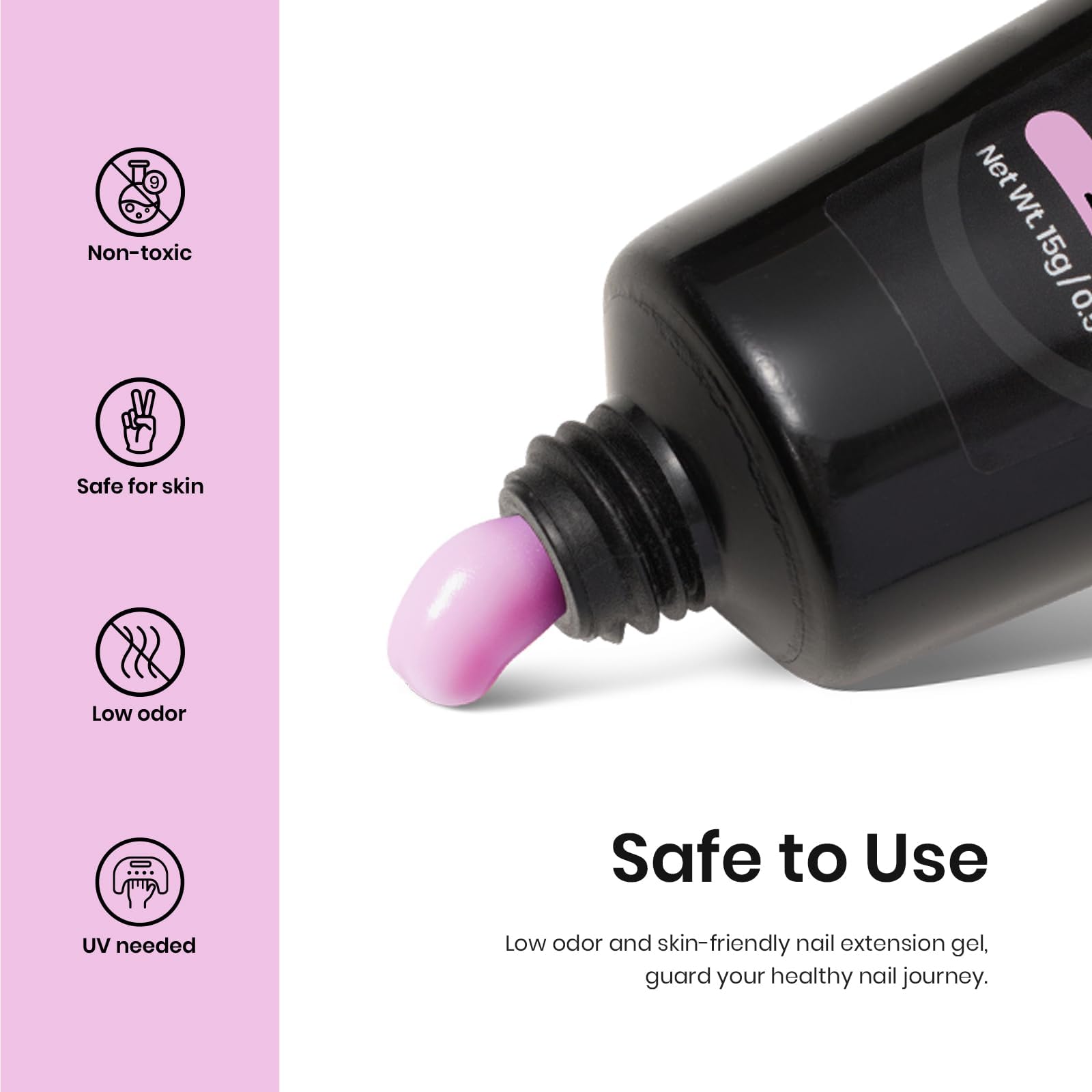 Beetles Nail Extension Gel Set safe low-odor formula protects nails during use.