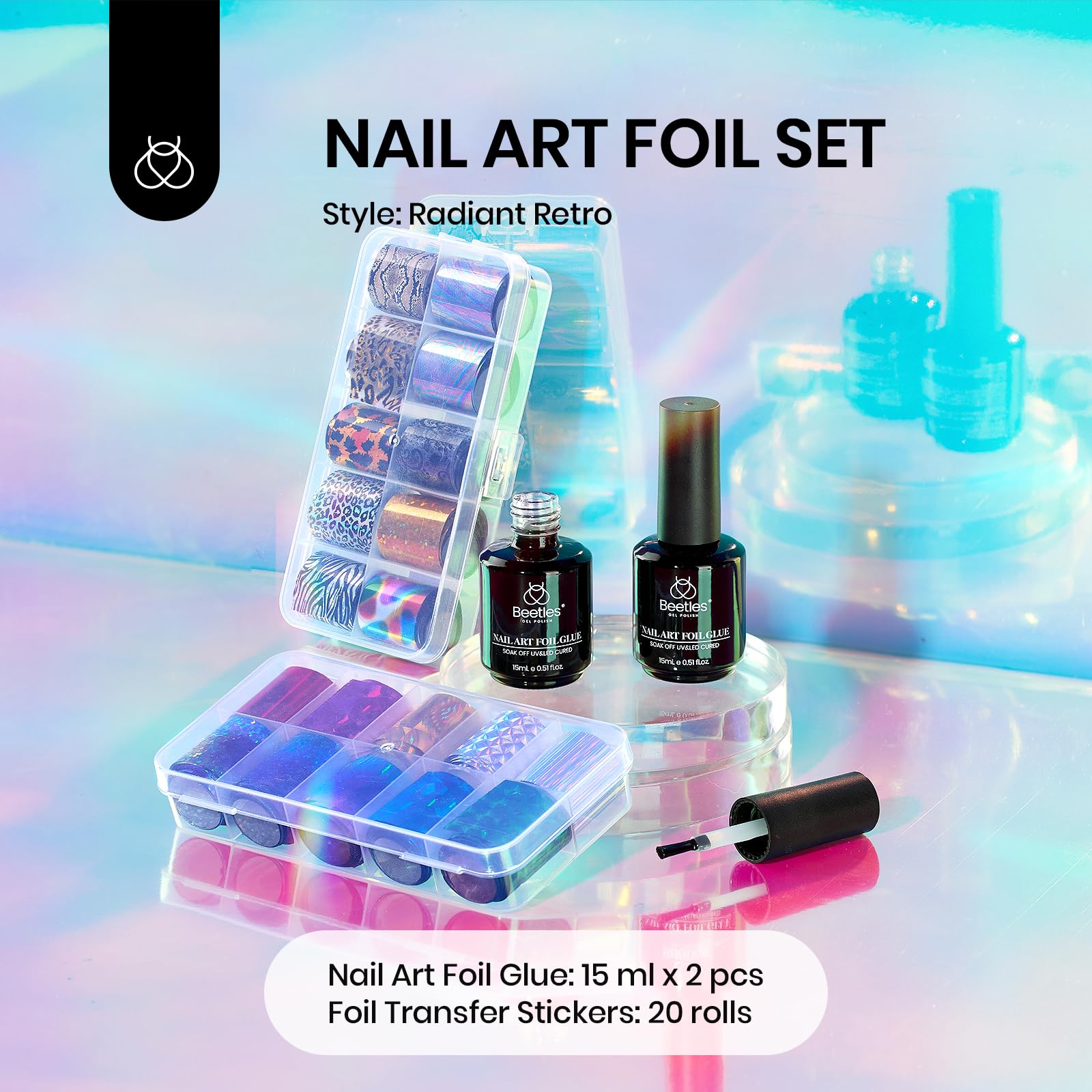 Beetles Nail Foil Art Kit DIY design easy application for home manicures.