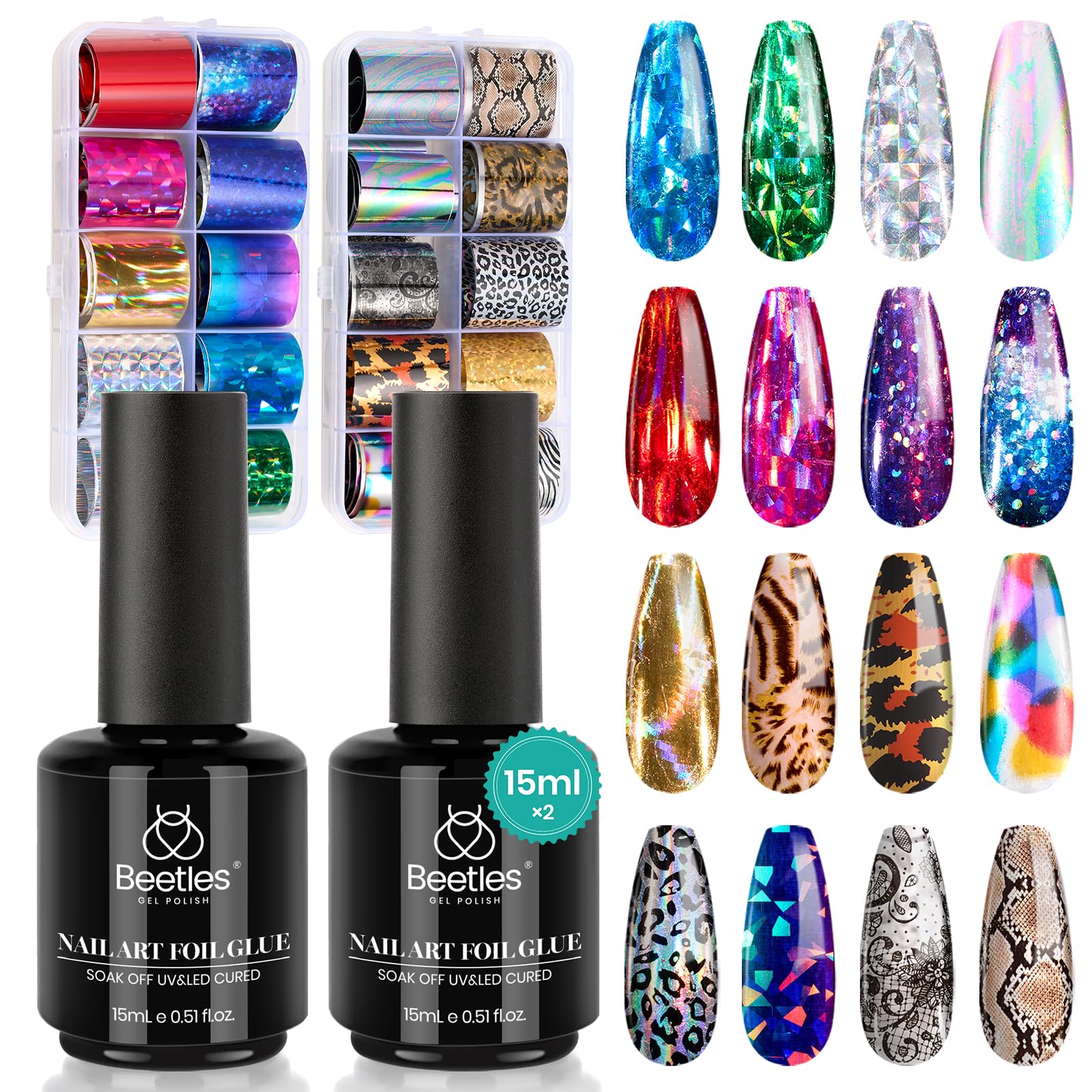 Beetles Nail Foil Art Kit packaging; convenient for at-home nail art beginners.