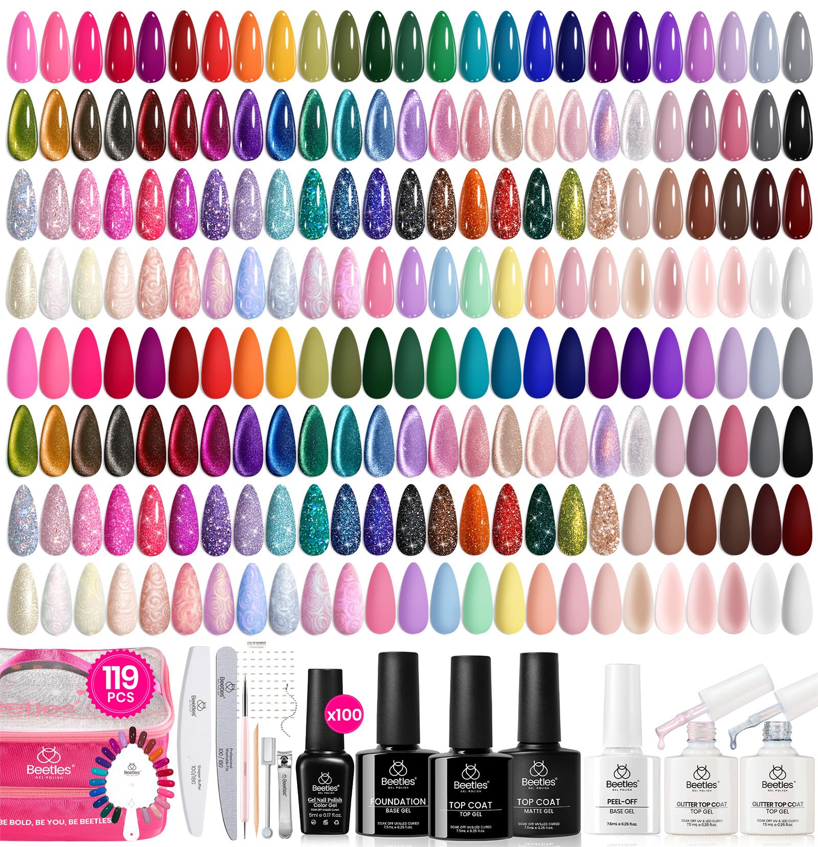 Beetles Nail Nook cat-eye and pearl gels for chic accents.
