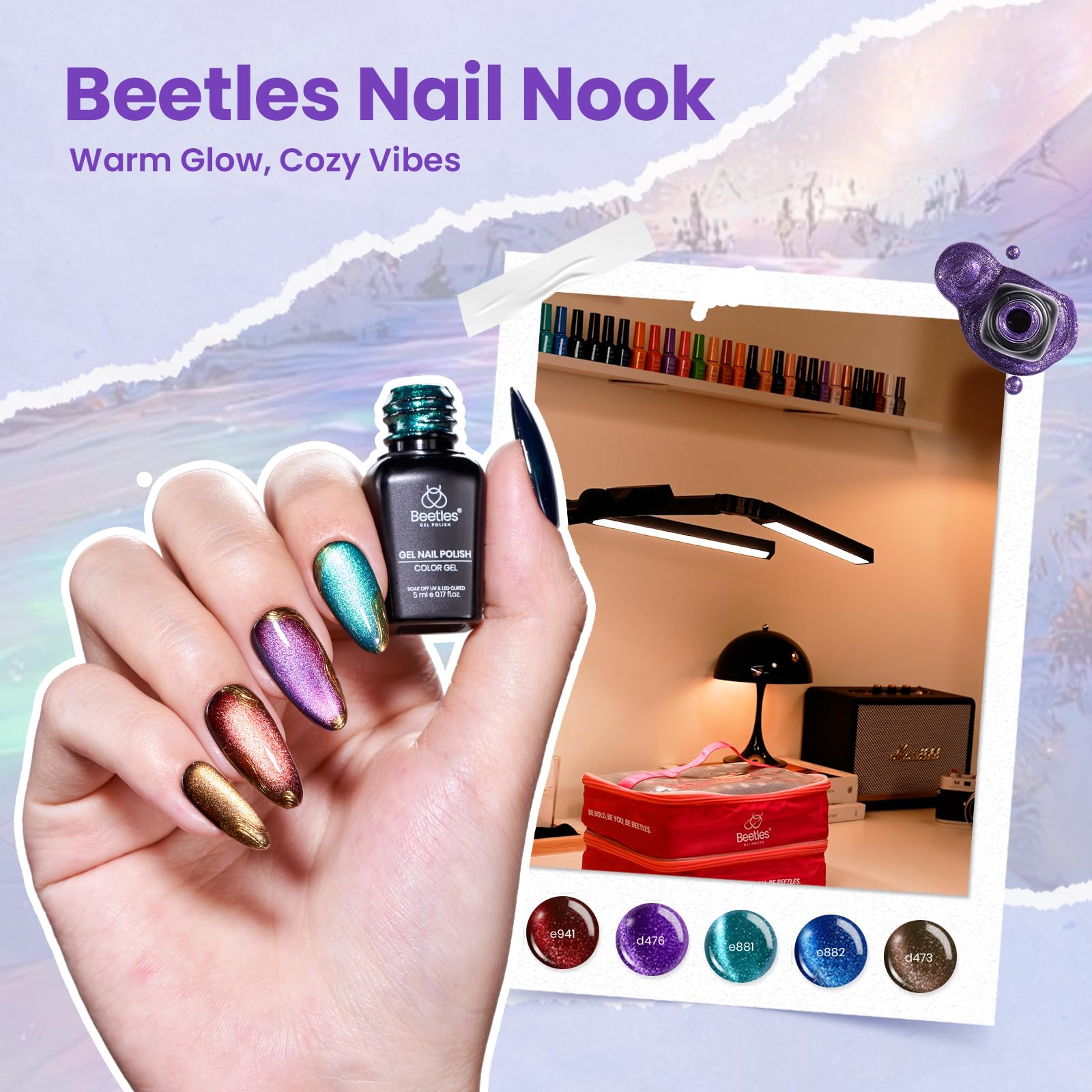 Beetles Nail Nook color swatches enable quick color selection for designs.