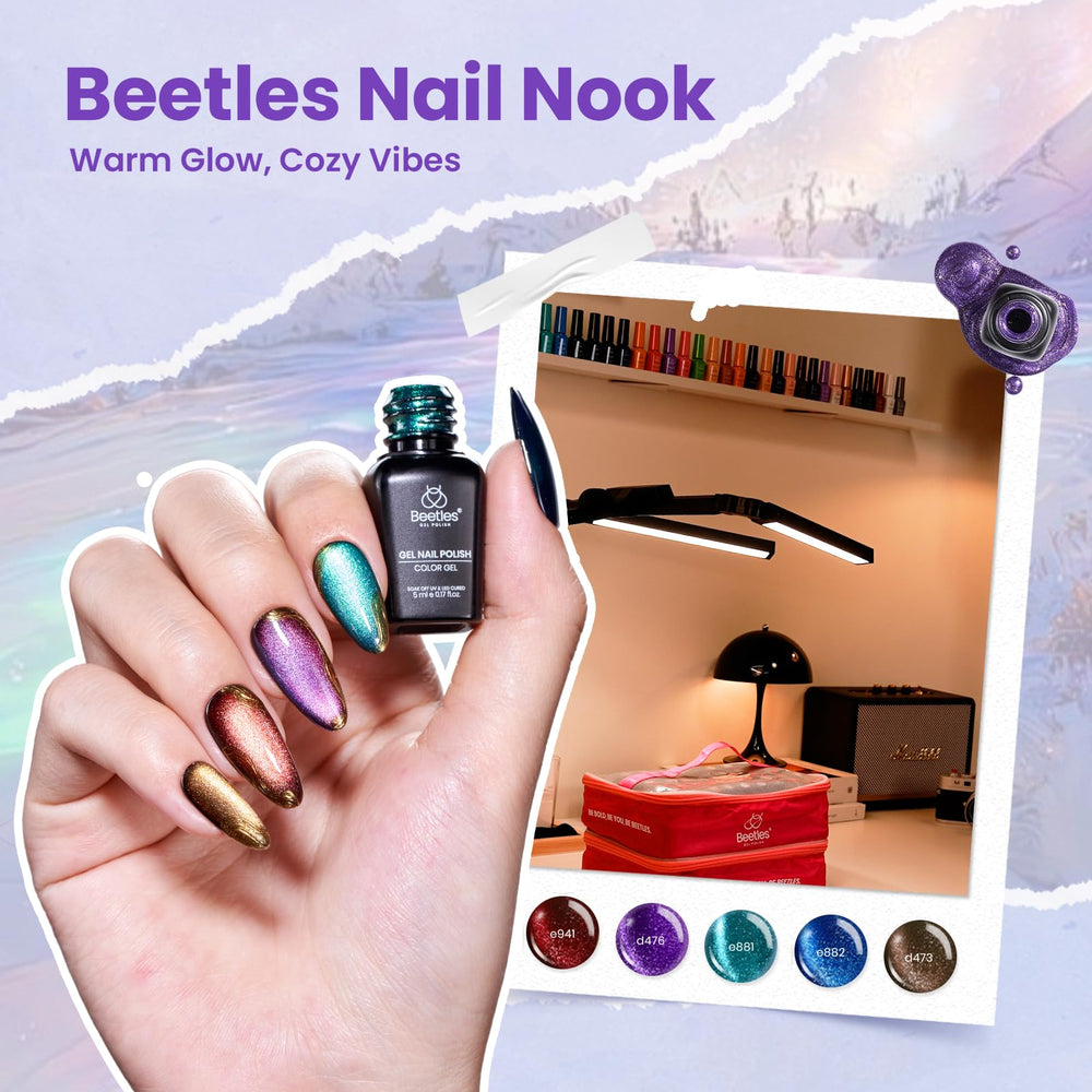 Beetles Nail Nook color swatches enable quick color selection for designs.