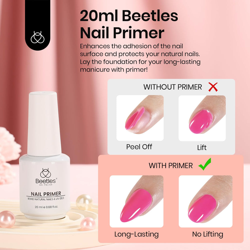 Beetles Nail Primer is acid-free and HEMA-free for gentle prep.