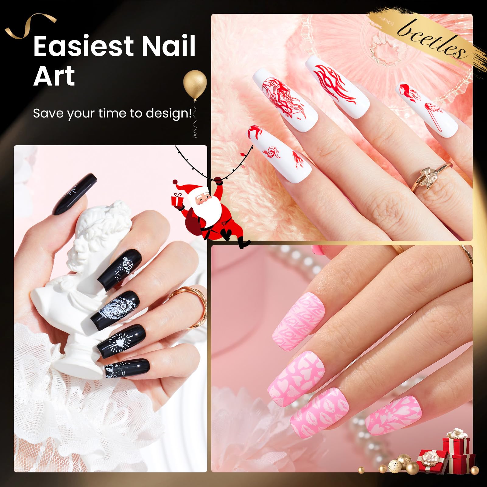 Beetles Nail Stamp Gel color swatches display eight vivid colors for creativity.