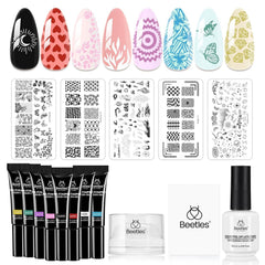 Beetles Nail Stamp Gel kit box showcases a complete beginner-to-pro set for nail art.