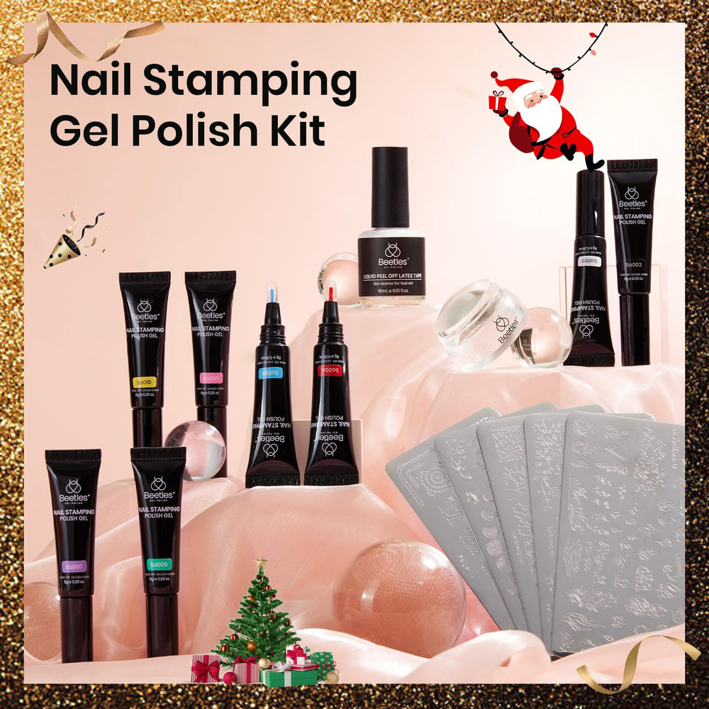 Beetles Nail Stamp Gel plates include heart and butterfly motifs for varied designs.