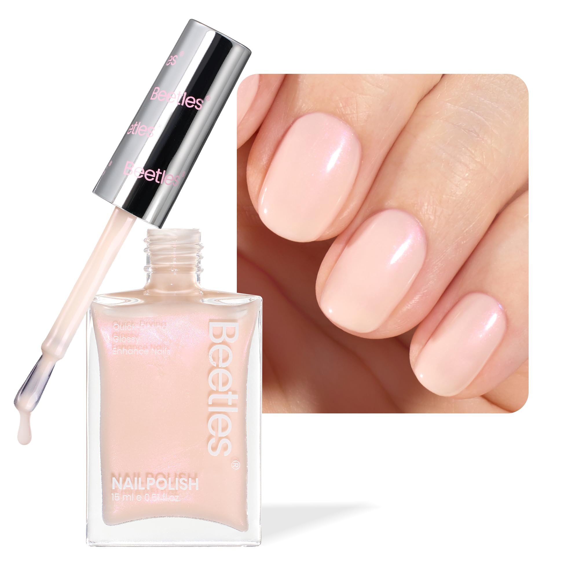 Beetles Nail Strengthener and Growth Concealer bottle close-up showing glossy color and protection.