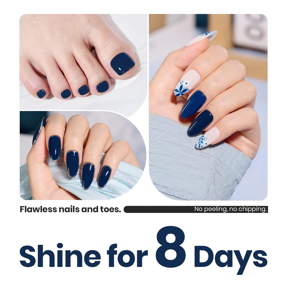 Beetles Navy Blue nail polish 8 days wear on nails.