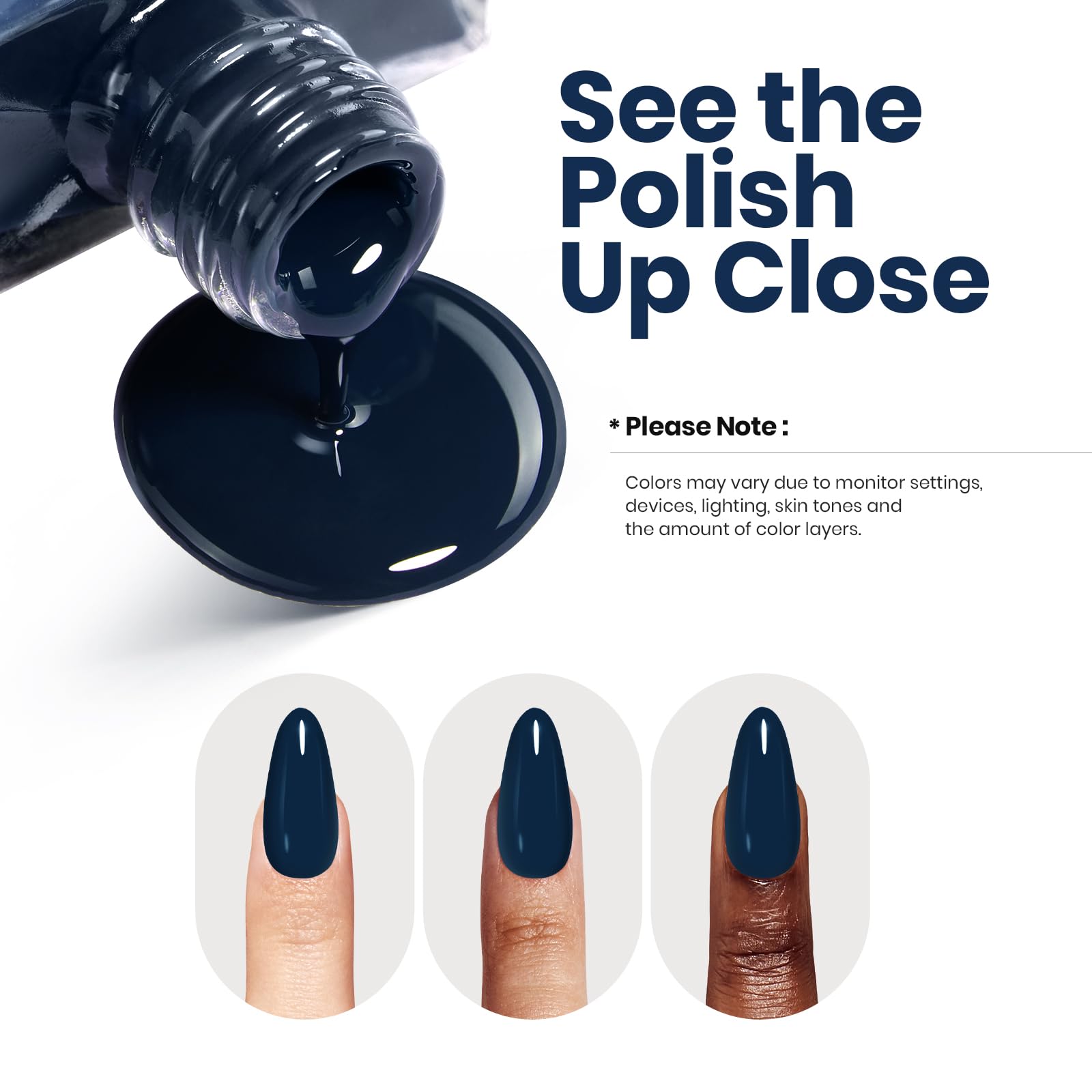 Beetles Navy Blue toxin-free polish with 12-formula protection on nails.