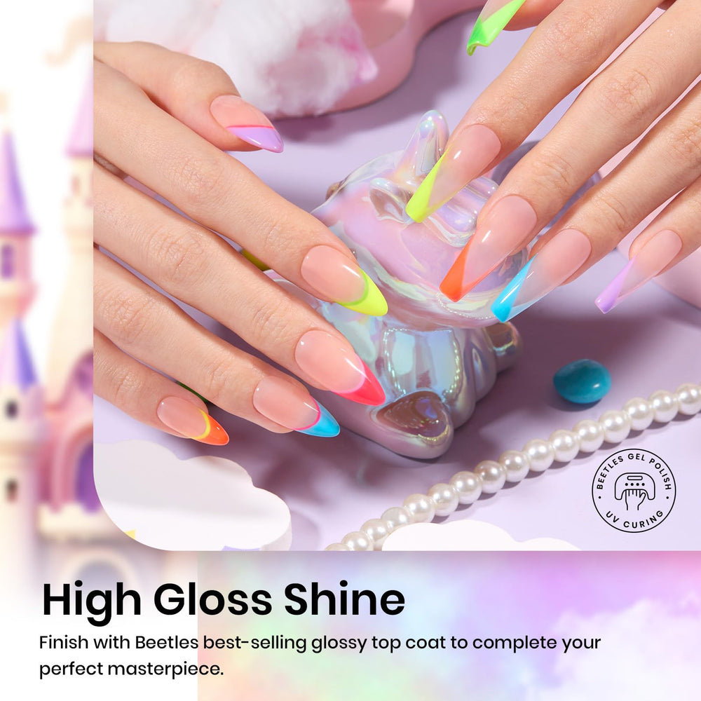 Beetles Neon Gel Nail Polish bottle close-up emphasizes glossy finish and smooth texture.