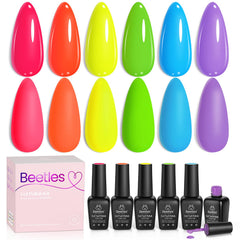 Beetles Neon Gel Nail Polish Set packaging shows six bold neon shades for spring and summer looks.