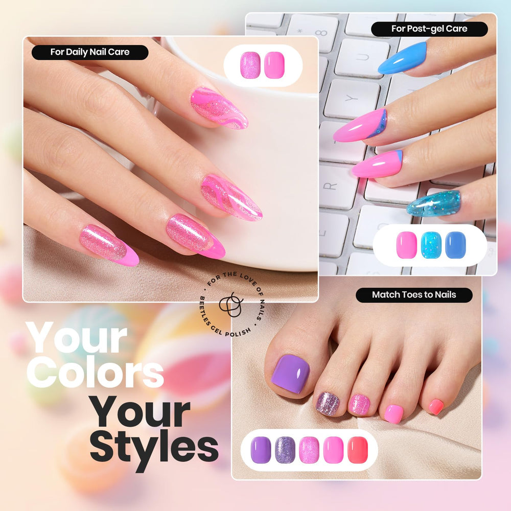 Beetles Glitter Neon application shot demonstrates smooth two-coat finish.