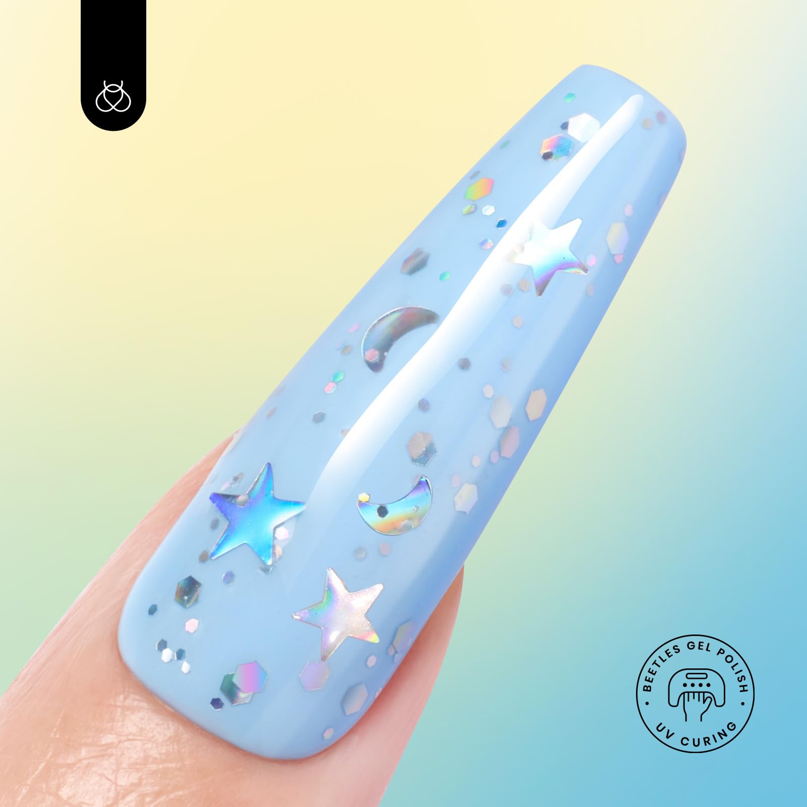 Beetles No-Wipe Silver Glitter Top Coat on nails for lasting shine
