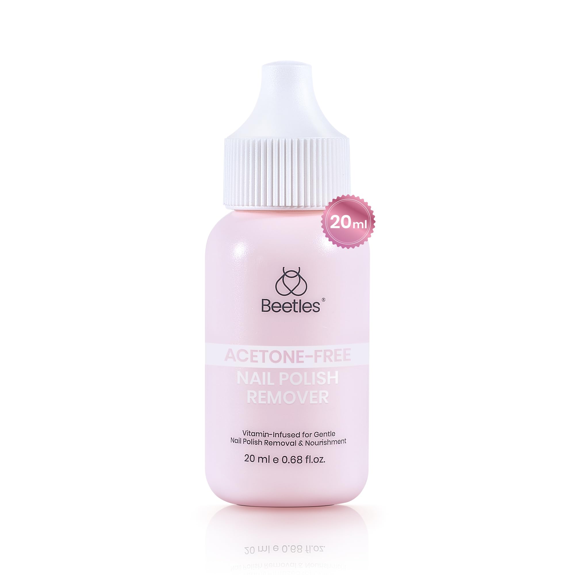 Beetles Non Acetone Nail Polish Remover bottle front showing compact travel size