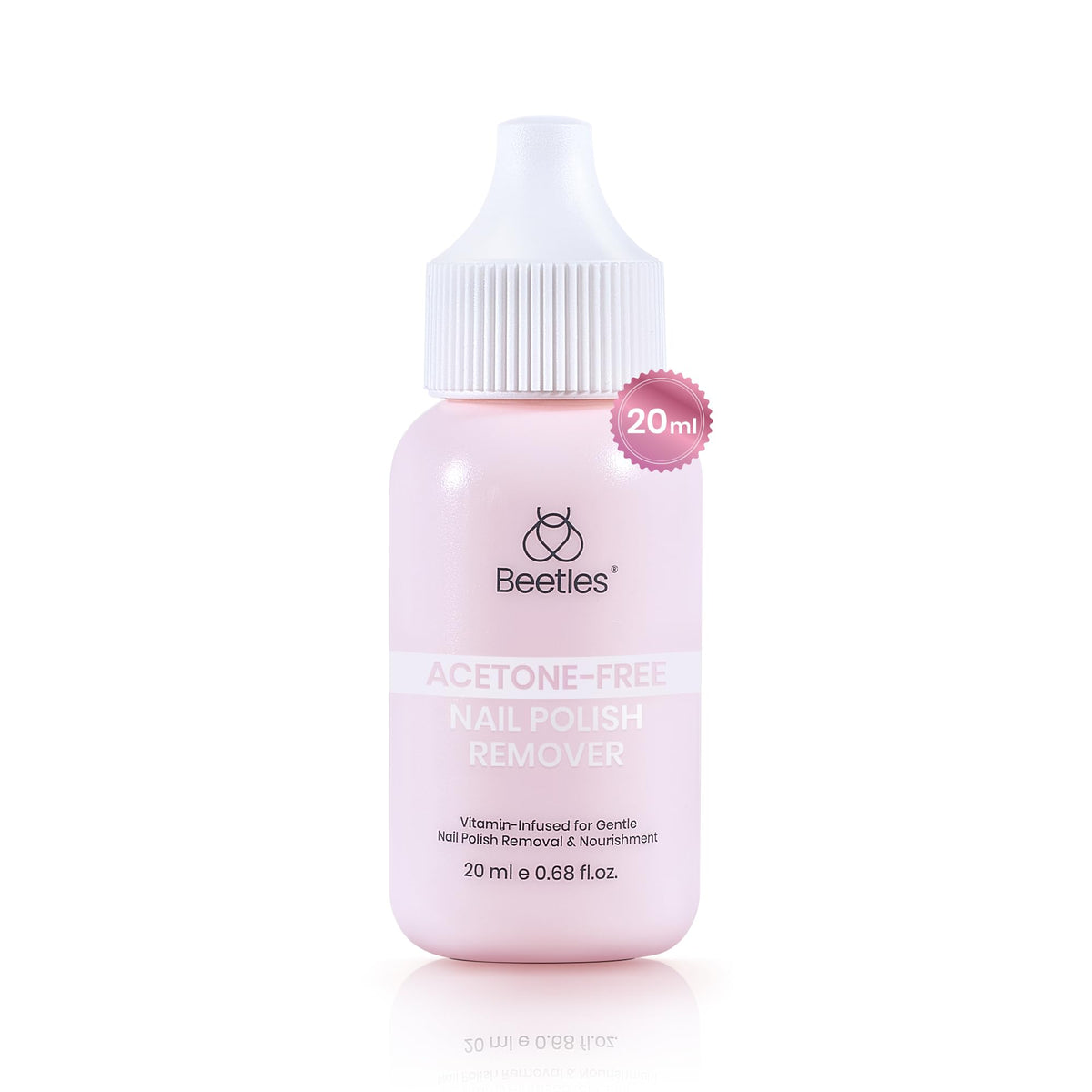 Beetles Non Acetone Nail Polish Remover bottle front showing compact travel size