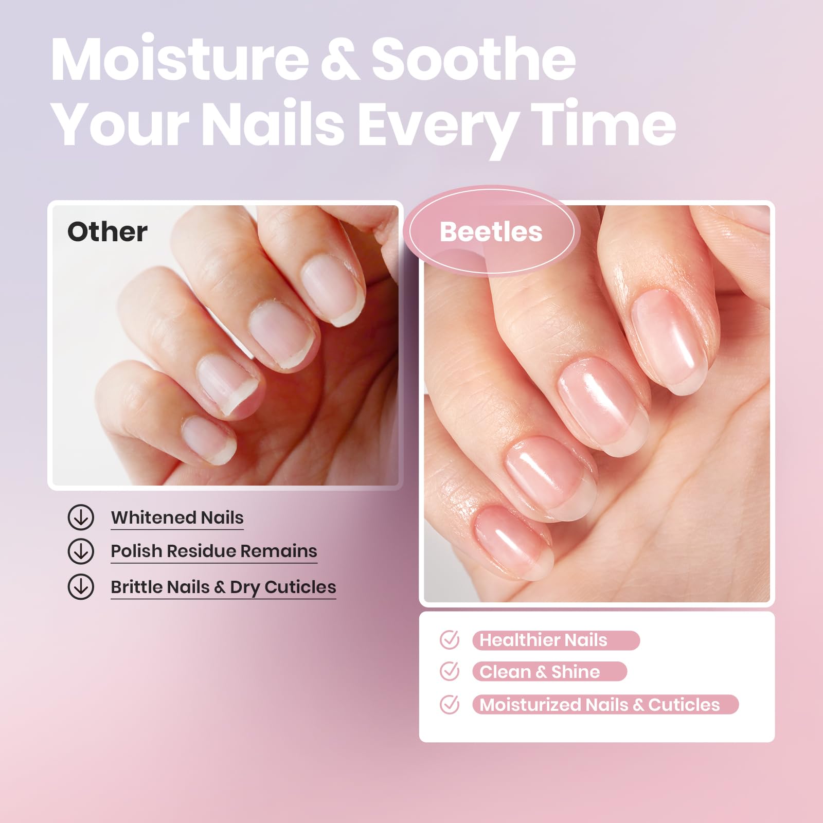Beetles Non Acetone Nail Polish Remover label highlights nourishing formula