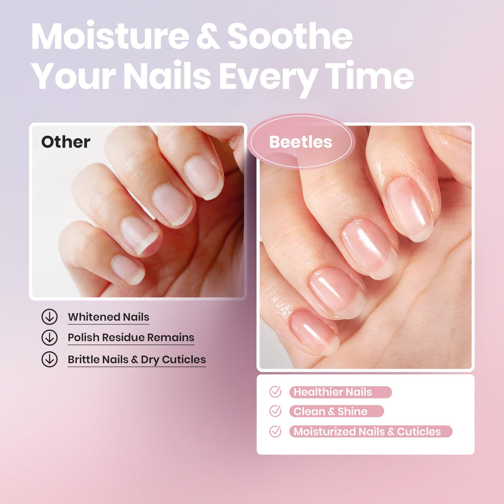 Beetles Non Acetone Nail Polish Remover label highlights nourishing formula