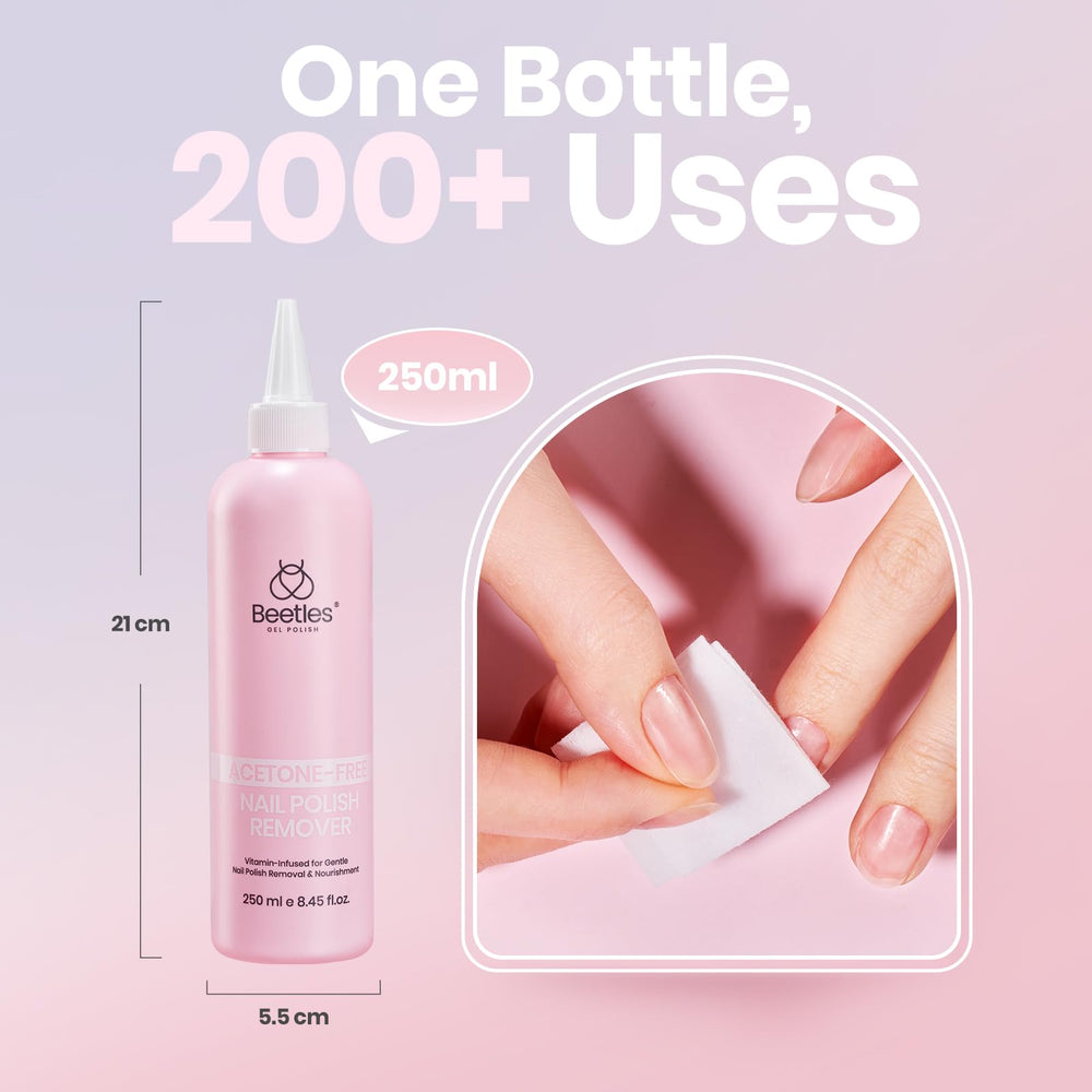 Beetles Non-Acetone Remover nourishing formula with glycerin aloe and keratin supports healthier nails.