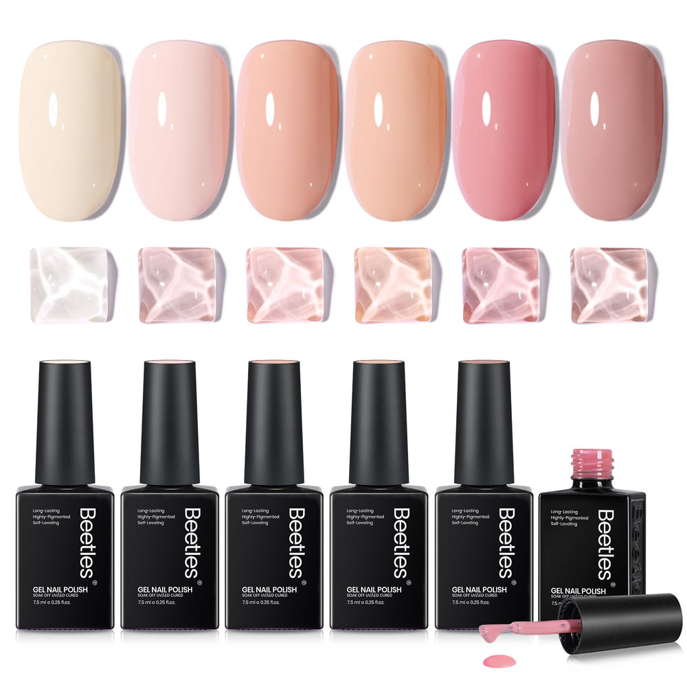 Beetles Nude Gel Polish at-home manicure set ready-to-use three-step routine.