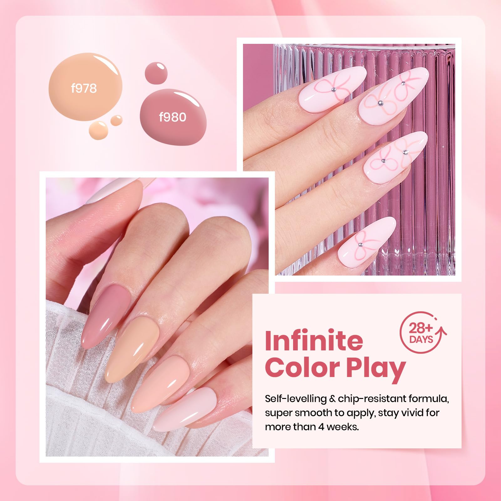 Beetles Nude Gel Polish nails under manicure showing even, glossy finish.