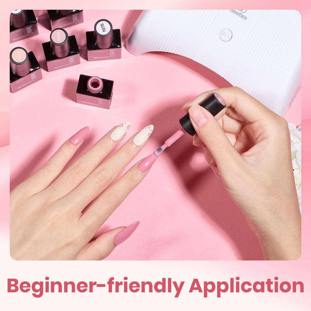 Beetles Nude Gel Polish six-shades-on-nails display with durable color options.