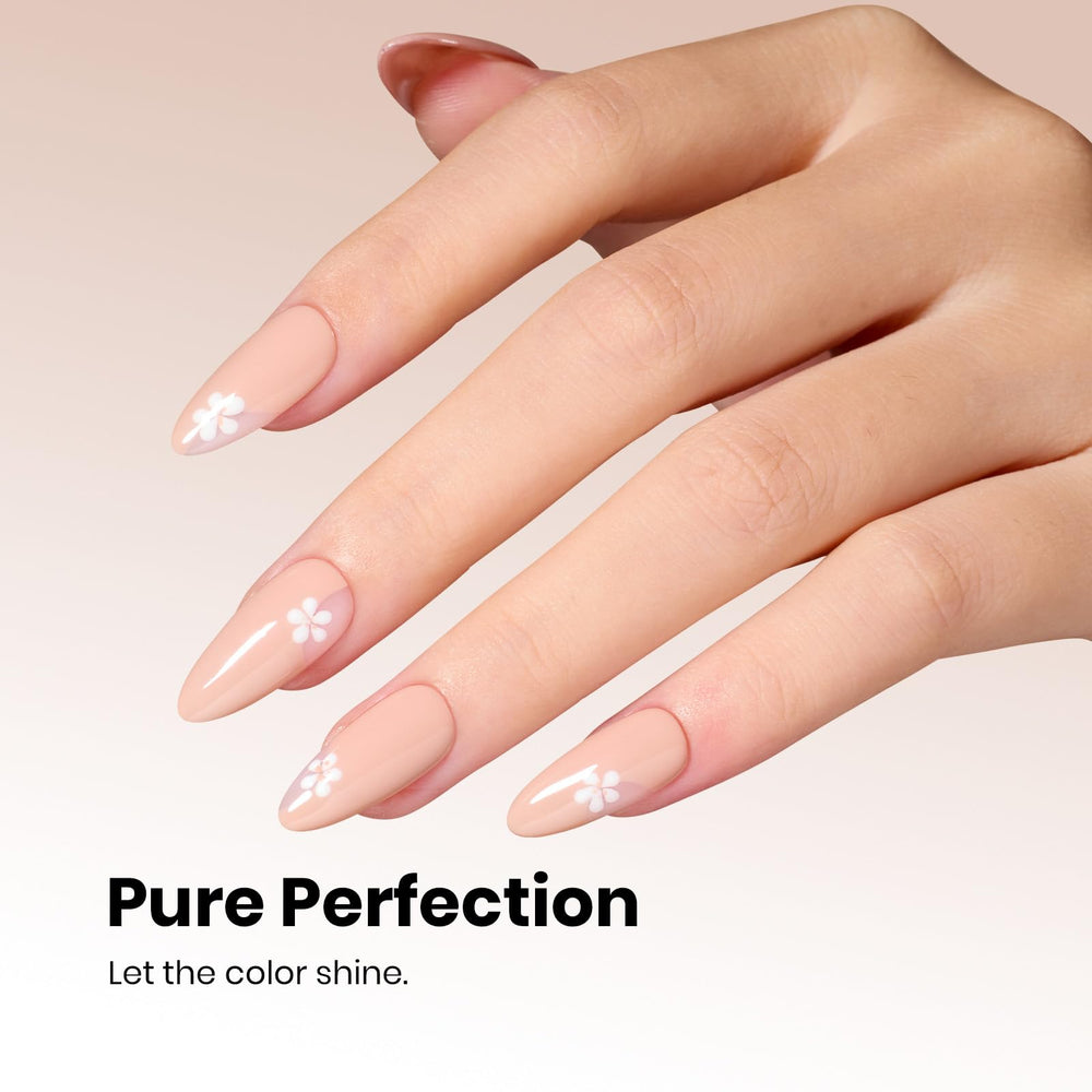 Beetles Nude Fall Gel Polish Oat Latte on nails demonstrates smooth coverage and gloss.