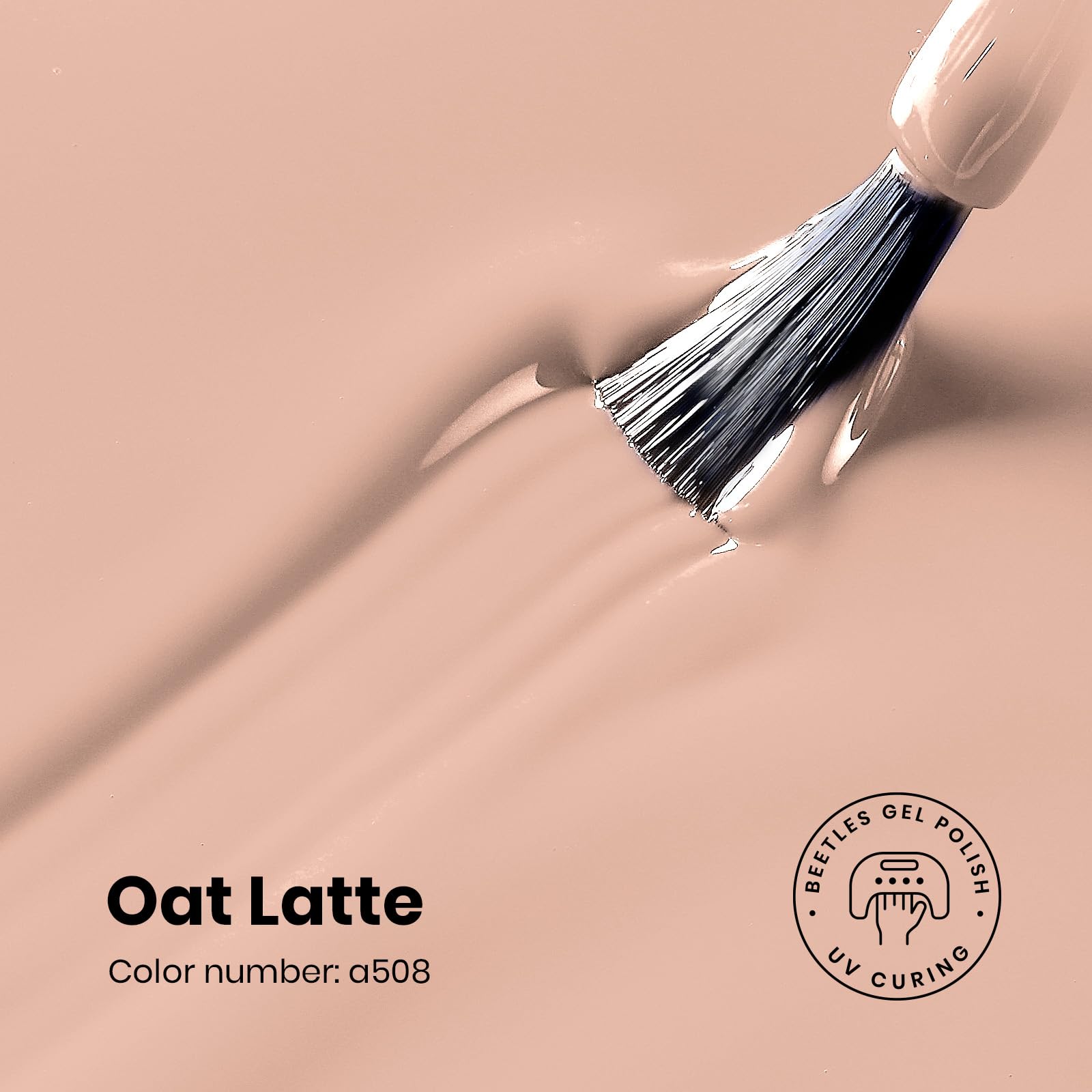 Beetles Nude Fall Gel Polish Oat Latte swatches show creamy nude finish for easy matching outfits.